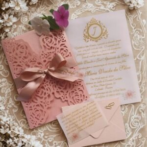 Convite Floral Encanto Rosa em Papel Vegetal